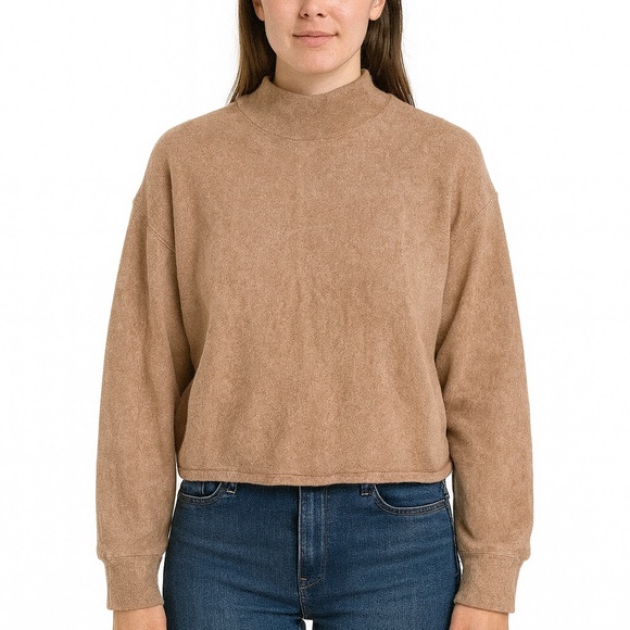 Socialite Mock Neck Soft Cloud Jersey Long Sleeve Top Camel Beige, Size L, NWT - Picture 1 of 10